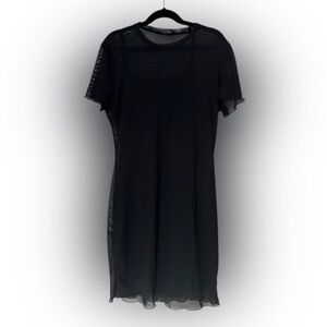 Black Sheer Mesh Short Sleeve Dress